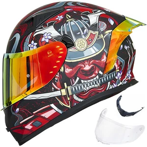 ILM Armor Red Full Face Motorcycle Helmets Mirrored&Clear Visors 2 Fins DOT - Picture 1 of 25