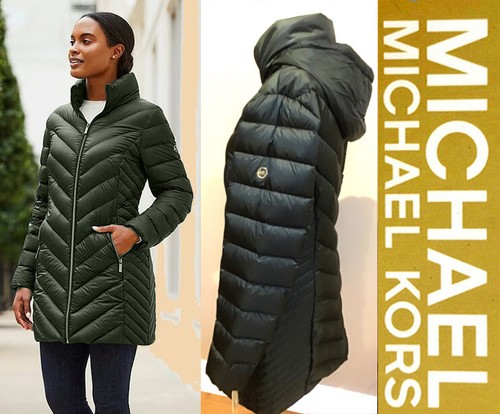 Cappotto imbottito con cappuccio leggero MICHAEL KORS Chevron nuovo con etichette confezionabile taglia L