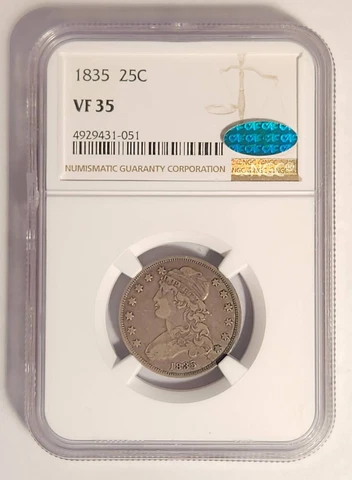 1835 P Quarter Dollar Capped Bust NGC VF-35 CAC Cover