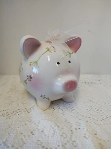 Pink and White Floral Ceramic Piggy Bank - Picture 1 of 15