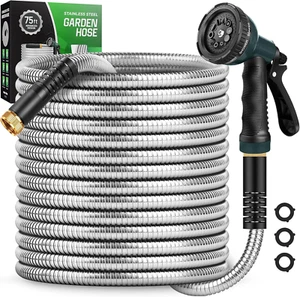 Garden Hose 75 FT with 10-Function Nozzle, Leak-Proof Metal Connector Water Hose - Picture 1 of 12