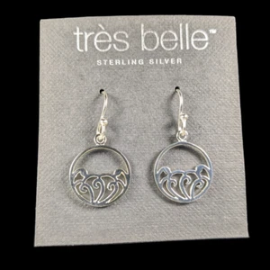 Fine Jewelry Tres Belle 925 Sterling Silver Earrings 2gm Waves Disc 91471 - Picture 1 of 3