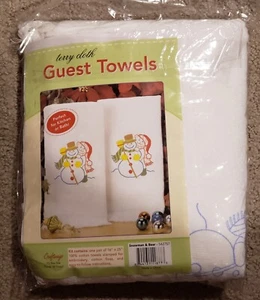 Craftways Embroidery Snowman and Bear Terry Cloth Guest Towels Kit 2 pc cotton - Picture 1 of 2