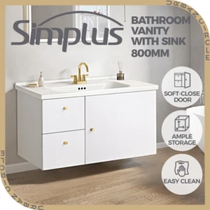 Simplus Vanity Unit 800MM Bathroom Cabinet Storage Wall Hung Sink Ceramic Basin - Picture 1 of 8