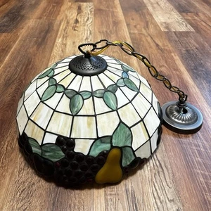 Vintage 16" Fruit Motif Tiffany Stained Glass Hanging Ceiling Lamp Chandelier - Picture 1 of 12