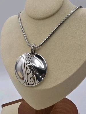 Brighton A La Mode Necklace 18” Silver-Tone Round Pendant Art Nouveau Design - Image 1 of 4