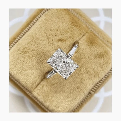 3.20 Ct Lab Grown Diamond Radiant Cut Engagement Ring,  Side Stone Ring Womens - Image 1 of 4