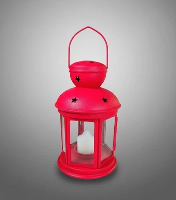 Nova Vela Lanterna IKEA Rotera Tealight Vermelha 8" - Recortes Estrela - Decoração Perfeita! - Imagem 1 de 4