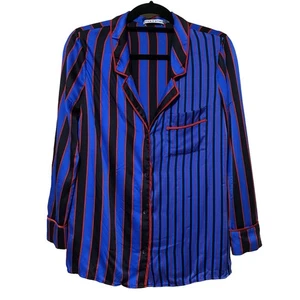 Alice + Olivia Revolve Keir Piped Pajama Top Women’s M Tricolor Pinstripe Silk - Picture 1 of 9