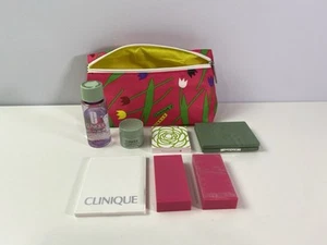 Clinique X Donald Cosmetic Makeup Bag Zipper Top Pink Tulip Print W/Extras - Picture 1 of 16