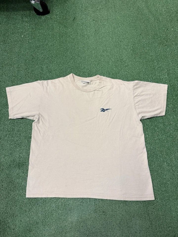 Vintage 90s Reebok Mens Shirt Size XL Tan Cream Embroidered USA Made VTG MARKED Foto 1 de 4