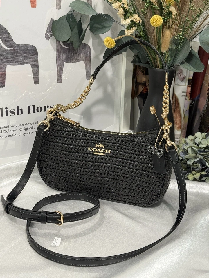 Coach Teri Shoulder/Crossbody Bag In Straw/Gold/Black CBI17