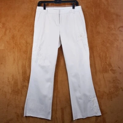 Calça J CREW Feminina Tamanho 6 Tan Chino Flare City Fit Bordada Bolsos Florais - Imagem 1 de 4