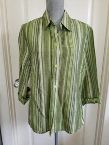 Camisa de oficina verde manga larga a rayas para mujer SHERRY TAYLOR GRANDE NUEVA CON ETIQUETAS - Imagen 1 de 7