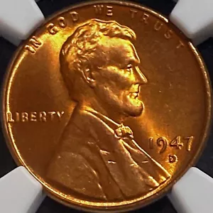UNITED STATES. 1947, 1 Cent, D - NGC MS66 - Lincoln Penny, RED, Denver - Picture 1 of 6