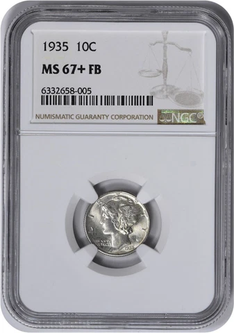 1935 Mercury Silver Dime MS67+FB NGC Cover