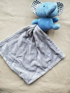 Blue Elephant Security Lovey Baby Blanket Gray with Car Design Gingham Ears Used - Picture 1 of 9