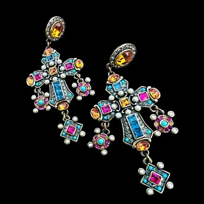 HEIDI DAUS Jeweled Awakening Crystal Cross Drop Pierced Earrings Maleficent HSN - Image 1 of 4