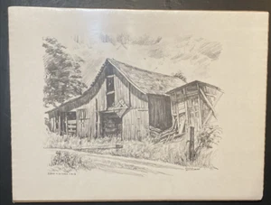 Roscoe Misselhorn Pencil Art Print Rustic Barn and Corn Crib 12 in x 9 in Sealed - Picture 1 of 1