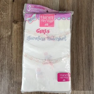 Vintage 1996 Hanes Her Way Girls Sleeveless Undershirt 3 Pk Size 4 White Cotton - Picture 1 of 7