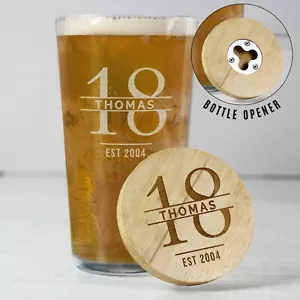 Personalised Bottle Opener Coaster 18th 21st 30th Birthday Pint Glass Gift - Picture 1 of 10