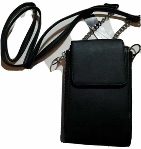 No Boundaries Jessica North/South Pink Plaid Under glass Chain Crossbody BLACK - Picture 1 of 6