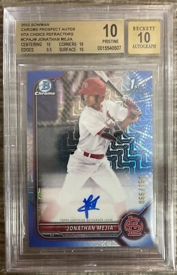 Jonathan Mejia 2022 Bowman Chrome Blue HTA Mojo 1st Auto /150 BGS 10 PRISTINE - Image 1 of 2