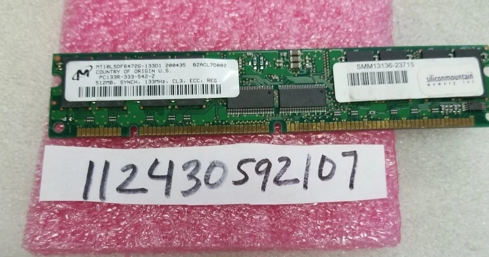 512MB SDR SD SDRAM PC PC133 133MHZ 133 168PIN ECC-REG RDIMM 32X8 ECC REGISTERED  - Image 1 of 1