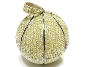 Colgante de bola de canasta grande de circonita cúbica amarilla corte redondo de plata de ley .925 para hombre - Imagen 1 de 6