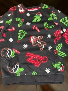 Boys Size 10 Years Black Pullover Christmas / Holiday Sweatshirt "Neon Lights" - Picture 1 of 2