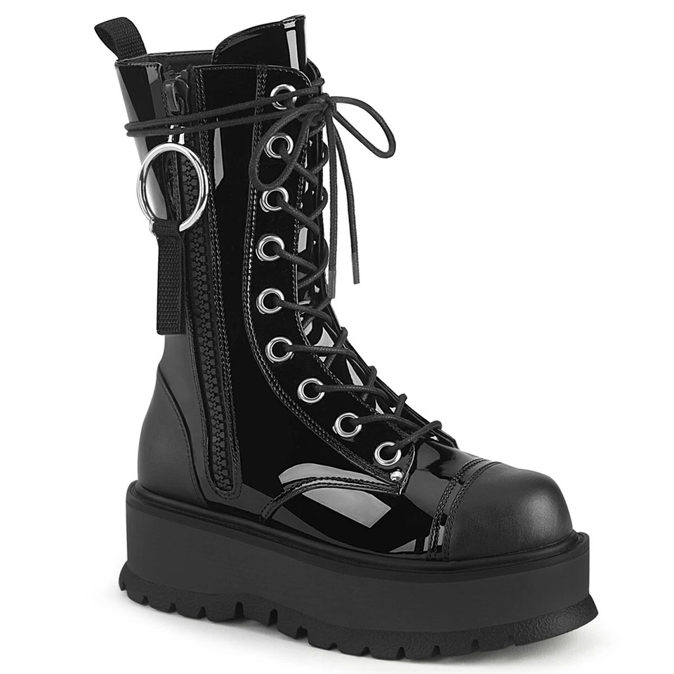 Black Platform Combat Lace Up Boots Goth Core Punk Aesthetic Slacker-220 Demonia - Image 1 of 1