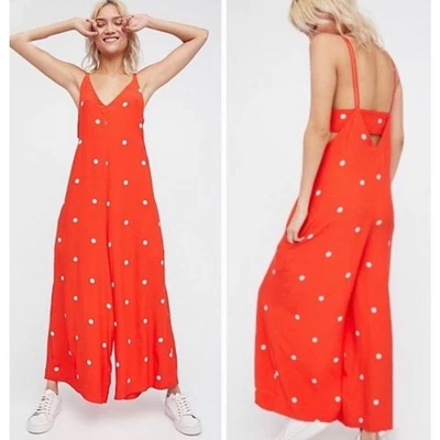 Mono Free People Dream Grande Lunares Pierna Ancha Rojo Blanco Boho Festival Talla S Foto 1 de 4