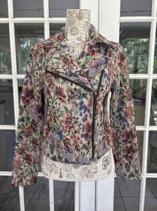 Free People Sz 6 Distressed Tapestry Motorcyle Jacket Full Zip New with Tags - Picture 1 of 15