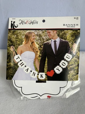 His Hers Studio Thank You Banner, corazones, boda, ducha, nuevo, 78” 2009 Foto 1 de 3