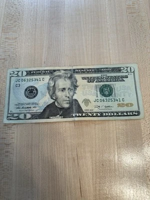 Twenty Dollar Bill Fancy Serial Number 0123456 w/ extra 3 Year 2009 $20 - Image 1 of 2