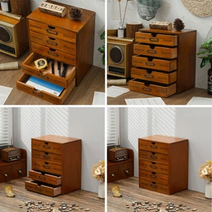 Chest of 5 Drawers Wooden Small Cabinet Desktop Organiser Tabletop Storage Box - Picture 1 of 13