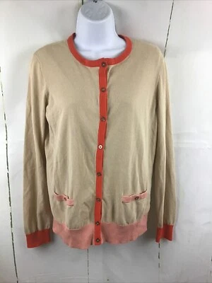 Jones New York Signature Tan/Coral Trim Button Cardigan W/Coordinating ￼Tank Med - Image 1 of 4