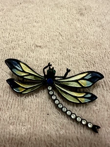 CARUCCI" Enamel & Rhinestone/Blue,Green & Gold/DRAGON FLY BROOCH/PIN - Picture 1 of 6