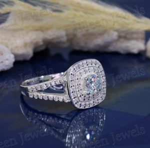 Anillo de compromiso de moissanita de corte brillante anillo llamativo plata de ley 925 - Imagen 1 de 6