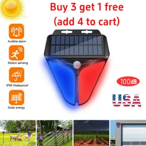 Solar Alarm Strobe Light Lamp Motion Sensor Waterproof 100db Sound Security - Picture 1 of 12