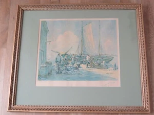 Arthur V. Diehl Aqua Print "Fishermen's Return" Signed  - Picture 1 of 12