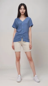 Women's Summer V Neck T Shirt Short Sleeve Basic Elegant Button Up Tops For Wome - Picture 1 of 2