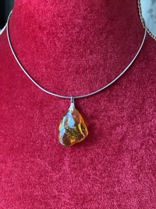 Simply Elegant Sterling Silver Baltic Amber Pendant Wire Necklace - Picture 1 of 15