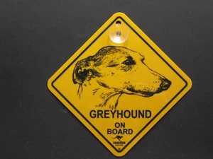GREYHOUND ON BOARD CAR SWINGER SIGN FOR WINDOW WITH SUCKER - Picture 1 of 3