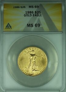 1986 $25 1/2 Oz American Gold Eagle AGE Coin ANACS MS-69 