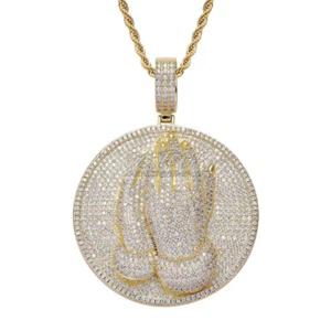 Hip Hop Playing Hand Pendant Necklace White Zircon 18K Real Gold Plated Jewelry - Picture 1 of 10