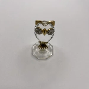 Vintage Crystal Owl 1 1/2 Inches Tall Gold Tone Feet Eyes Figurine - Picture 1 of 10