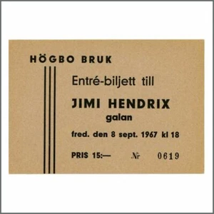Jimi Hendrix 1967 Hogbo Bruk Concert Ticket (Sweden) - Picture 1 of 1