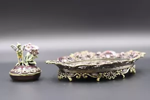Emaille Fee Schmuck Box lila & grün mit passendem verspiegelten Waschtisch Tablett - Bild 1 von 12