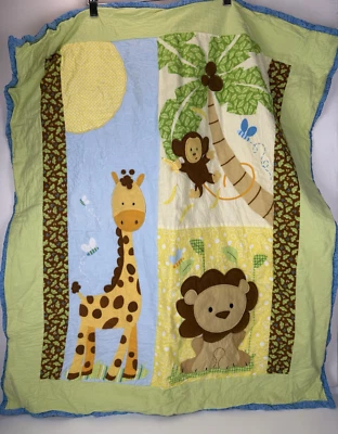 Manta de cuna de bebé hecha a mano aplique 3d Jungle Lion Mono 40" x 34" Foto 1 de 4
